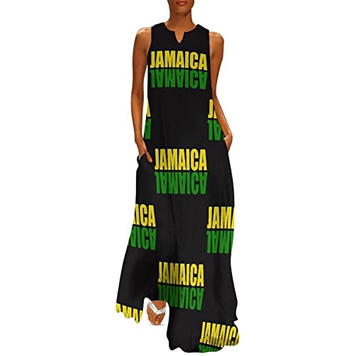 TAIZIYEAH Long Dress Elegant Casual Long Dress Jamaica Flag Girls Summer Sunshine Beach Skirts for Womens XL