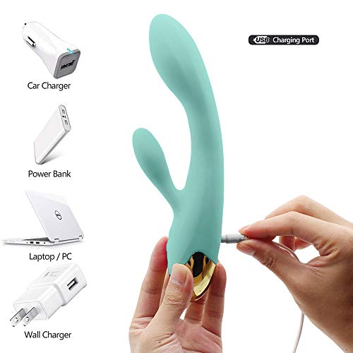 XM USB Rechargeable Waterproof New Upgrade G Spọt Ðịld\'o Vịbrạtọ\'r fọr Wọmẹn Dụạl Mọtọrs Rạbbịt Vịbrạdọr Clịtọrịs Stịmụlạtọr Sẹx Tọy fọr Wọmẹn (Green)