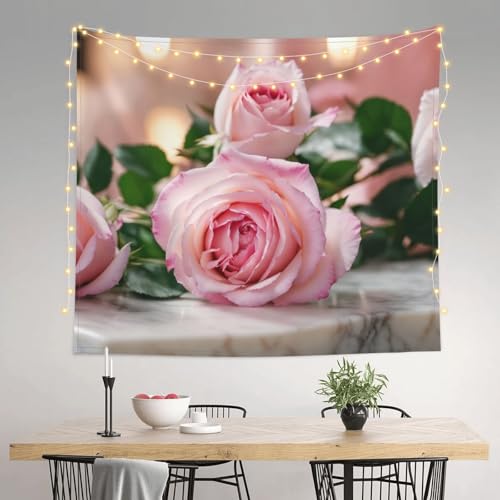 Tapiz grande EdWal de rosas rosas de 152 x 130 cm, la solución ideal para paredes vacías 3