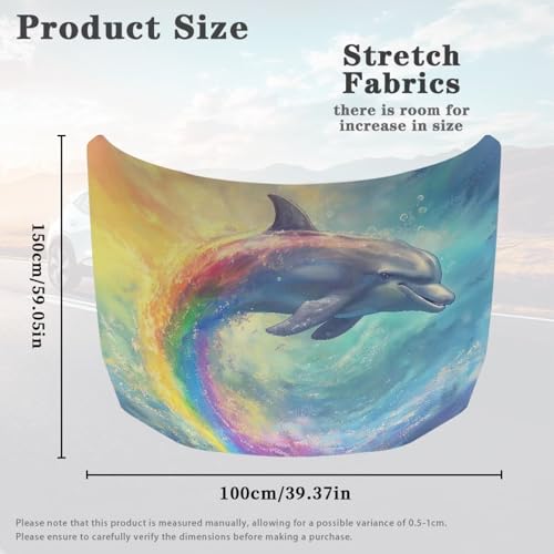 Image of Ocean Dolphin Car Hood Cover Can be Washed, Stretchable Polyester Rainbow Underwater Dolphin Car Bonnet All-Season Protection, Ocean Creature Auto Decor Protector