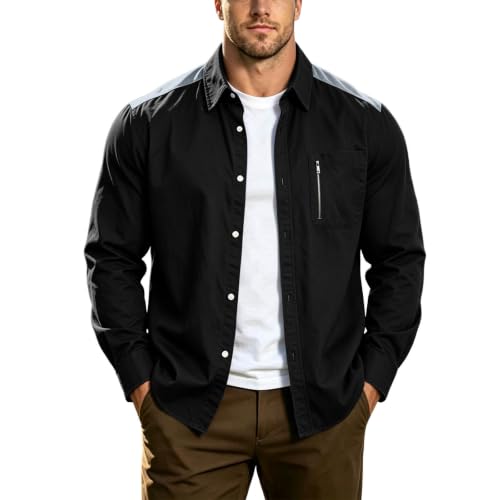 fartey Men Lightweight Jacket Button Up Collar Zipper Pocket Shirts Jackets - image 1