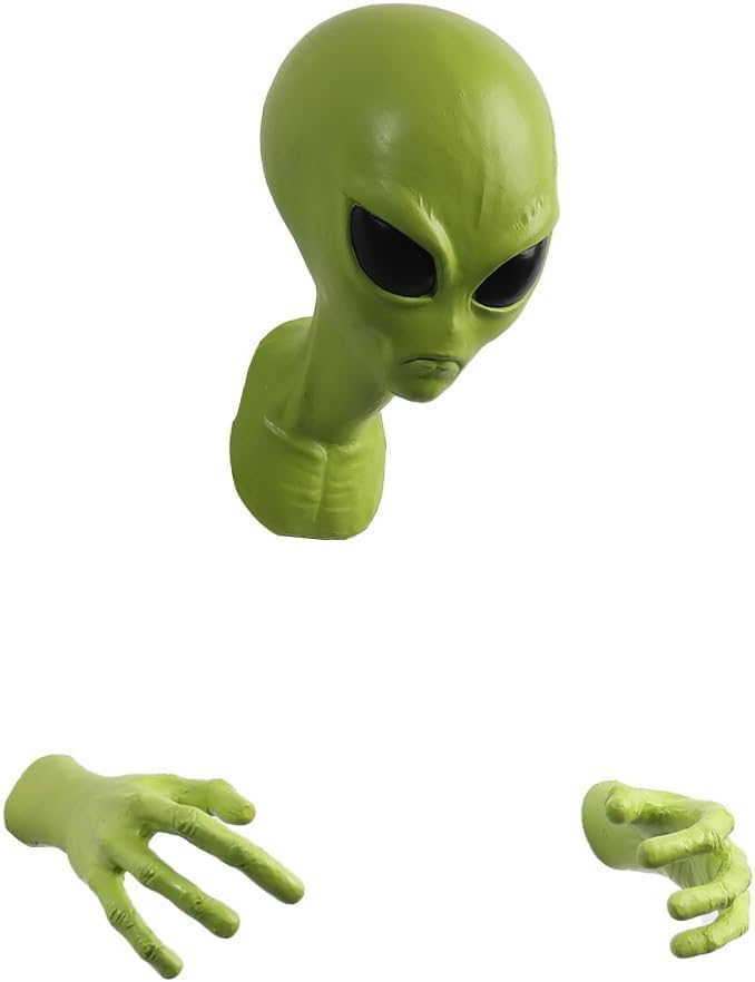 QLIQLIK Green Alien Wall Sculpturet Latex Material 3D Alien Sculpture Head and Hand Small Statue Wall Hanging Area 51 Sci-Fi Decorative Collectible Hanging Ornament