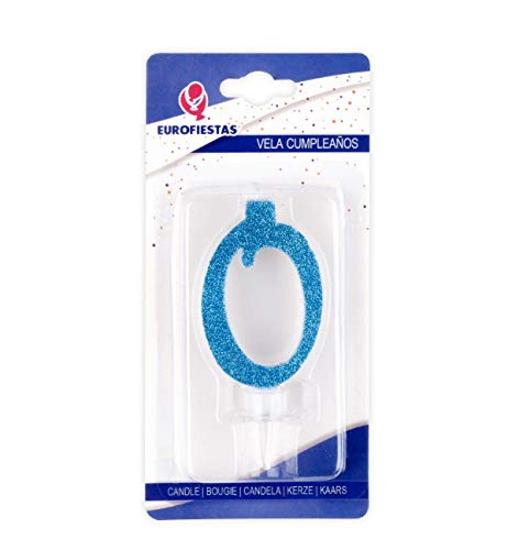 EuroFiestas Vela de cumpleaños Purpurina Azul 0-9 - Precio Cada Vela