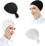 ESERRA Women's Under Scarf Hat & Hijab Cap - Muslim Inner Beanies & Turban (Black and White)