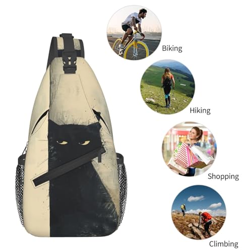 Image of SUPLUCHOM Sling Bag Cat Vintage Hiking Daypack Crossbody Shoulder Backpack Travel Chest Pack for Men Women Over 12 Years Old