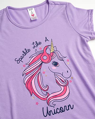 Sleep & Co Girls Sleepwear 3 Piece Pajama Set - Short Sleeve T-Shirt, Shorts, And Pants, Size 10/12, Sparkle Like Unicorn #TOP2