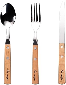 Silver Flatware Set with Natural Wood Handle, 3/12/18/24/30/36 PCS Silverware Set for 1/4/6/8/10/12 Premium 18/8 304 Stainless Steel Cutlery Set12 Piece set for 4