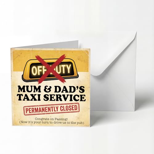 Funny Passed Driving Test Card - 'Mum ＆ Dad Taxi Service Closed' Design. Congratulations On Passing Exam card. New Driver Gifts for Son, Daughter. Greeting,13x13cm