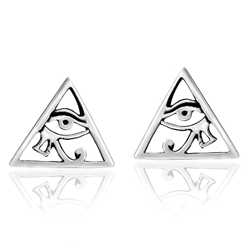 AeraVida Enchanted Eye of Horus in a Pyramid of .925 Sterling Silver Stud Earrings | Casual Sterling Silver Stud Earring for Women | Jewelry Gift