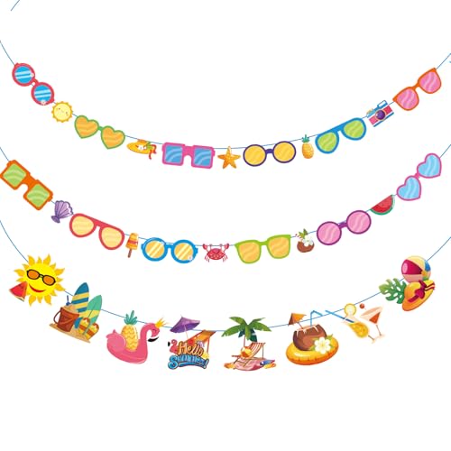 Yquqwn Hello Summer Banner - No DIY Summer Sunglasses Garland for Summer Party Decorations Tropical Beach Pool Party Supplies Welcome Summer Sign for Birthday Beach & Pool Party Decor