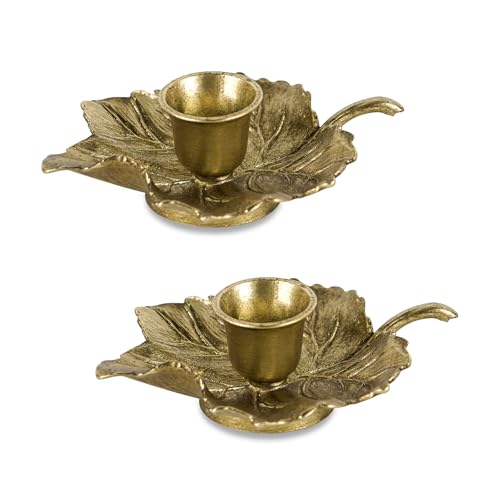 NIKKY HOME Vintage Gold Leaf Taper Candlestick Holders Set of 2, Fall Decor