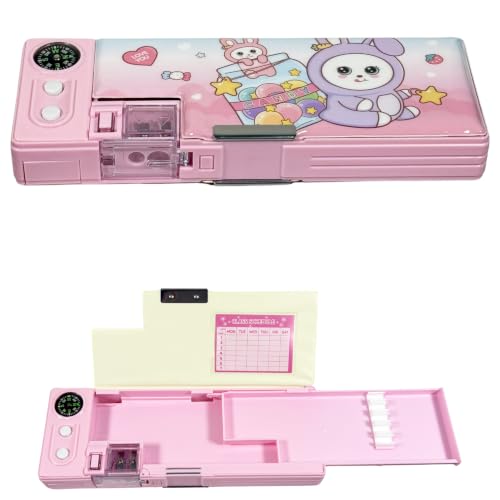 Image of ZAFCO Magnetic Pencil Box for Kids with Pop-Up Tray Built-in Compass Sharpener Spacious Storage Plastic Pencil Case for Boys Girls School Students- Pack of 1 (Pink)