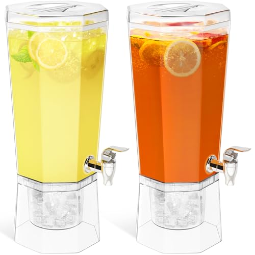 Lifewit 1 Gallon Drink Dispenser for Parties 2 Pcs, 4L Plastic Beverage Container with Stand for Juice/Tea/Soda & Lemonade, Clear Water Pitcher with Spigot for Mimosa Bar Hosting 39 x 16 cm/15x6'