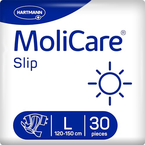 MoliCare Slip Day - Windeln für Erwachsene bei mittlerer bis schwerer Harn- und Stuhlinkontinenz am Tag | zuverlässig komfortabel & diskret | Größe L (120-150 cm Hüftumfang) 30 Stück