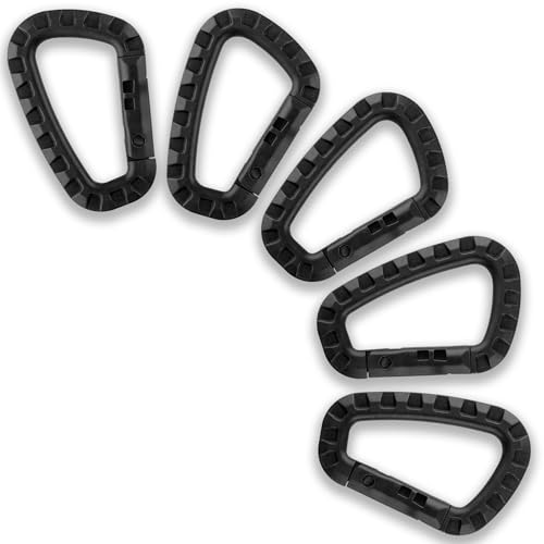 M-Tac Tactical 3.5 Plastic Carabiner - Multipurpose Hard Polymer Gear Clip - D Shape Ring Spring Snap Gear Clip for Outdoor Travelling Camping (Pack of 5 Black)