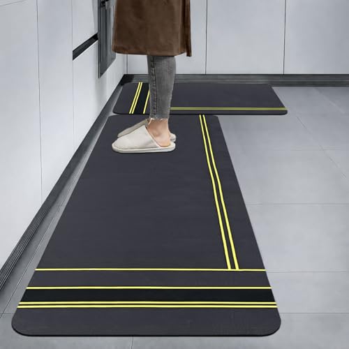 Image of Luxe Home Kitchen Mat Combo Stripe Design Standing Desk Floor Mat Non Slip Kitchen Rugs, Comfort Runner Floor for Home Office, Sink & Laundry - Grey (116x36 & 58x36 cm PC-2)
