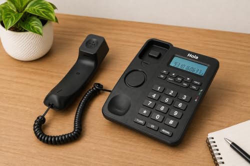 Image of Hola TF 630 Corded Telephone, Caller ID Display, 2-Way Speaker, Desk /Wall Mount, Black