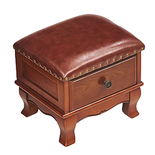 SAeWare Solid Wood Storage Ottoman Footstool with Drawer,Small Foot Rest