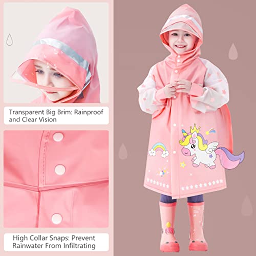 Hovkib Kids Raincoat Toddler Rain Poncho Girls Boys Rain Coat Hooded Waterproof Rain Jacket Children Rain Suit 2-8 Years