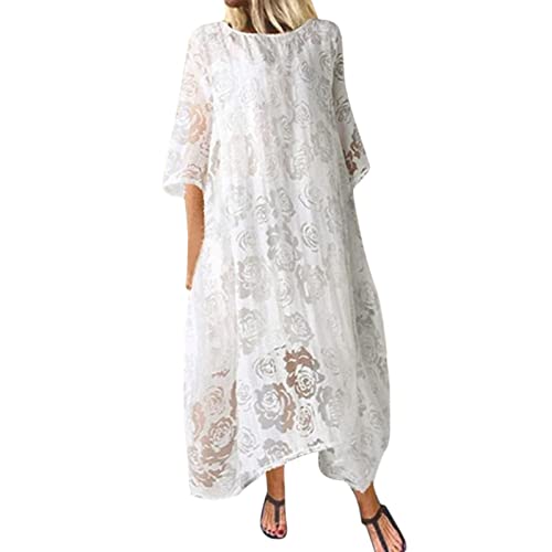 Robe midi grande taille blanche en dentelle avec ceinture amovible taille L