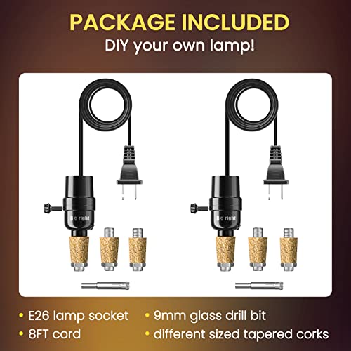 Bottle Lamp Kit Diy Lamp Kit With Lamp Parts Including 8 Ft Cord, Lamp Socket, 3 Size Stopper 9 Mm Glass Drill Bit For Wine Bottle Glass Liquor Bottles Easily Convert Any Bottle To A Lamp, 2 Set #TOP6