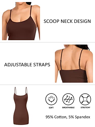 Image of Long Cotton Camisole Tank Tops for Women | Basic Braless Layering Tops with Adjustable Spaghetti Straps