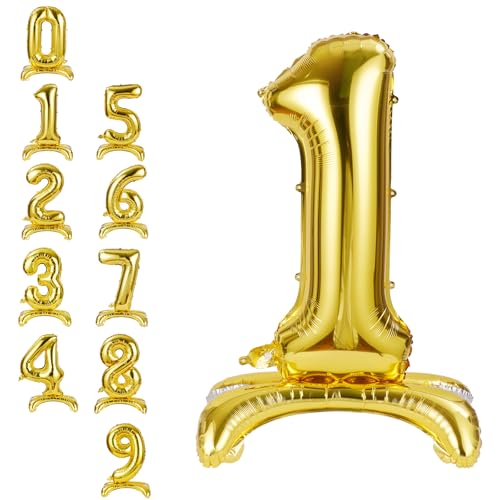 APXEL Ballon d'Anniversaire 1 Or, Foil Ballon Numéro Chiffre 101cm, Ballons Debout Gonflable Hélium, Deco Anniversaire 1 Ans Grand Ballons avec Base pour...