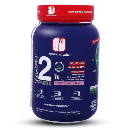 Image of Whey 2 Pure Isolate | Whey Protein Isolate & Hydrolyzed Blend | 30g Protein 15g EAA & 8g BCAA | Grass-Fed Whey | Digestive Enzymes | FDA Approved | Strawberry Yoghurt | 2lbs