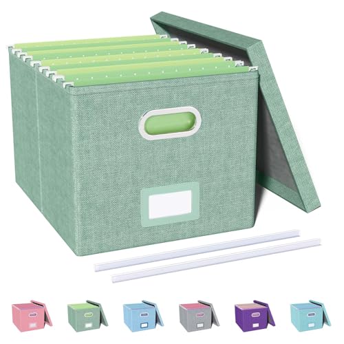 Image of File Box, File Cabinet for Letter File Folder Storage, Portable Storage Bins with Lids