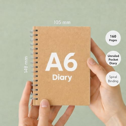 Image of AccuPrints (Pack of 2 A6 Spiral Notebook, Kraft Cover, Unruled, 160 Pages, 148mm x 105mm, Pocket Diary for Writing and Sketching