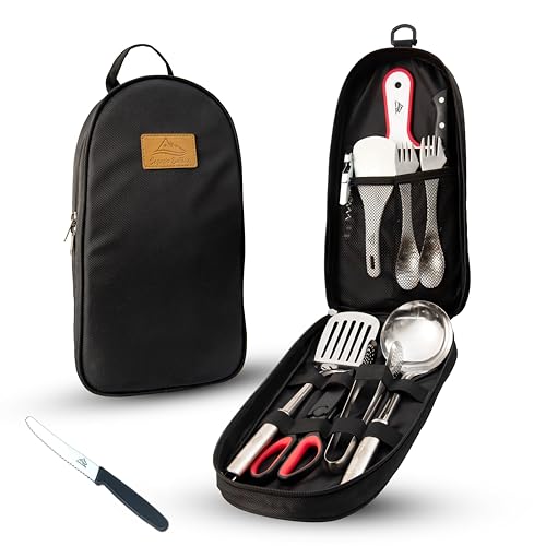 SEQUOIA OUTDOOR® 12-teiliges Küchen Utensilien Set für Camping, Reisen, Wandern, Kochgeschirr für Camper, wasserdicht, Geschirr tragbar, Grillzubehör spülmaschinenfest, Garten und Festivals