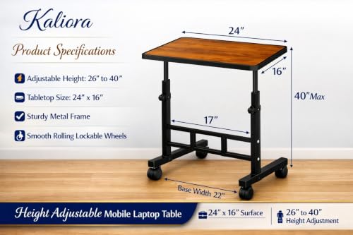 Image of Height Adjustable Mobile Laptop Table with Lockable Wheels