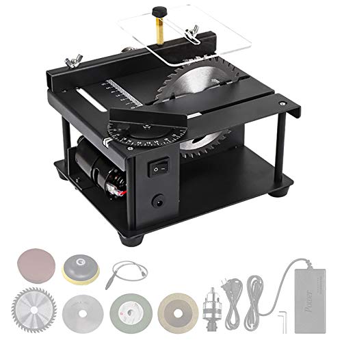 Enwebalay Tischkreissäge, DIY Mini Tischkreissäge, Elektrische Holzsäge,Tischschleifmaschine,Poliermaschine Mit Schneid Schleif Polierfunktion für Holz, Kunststoff Cover