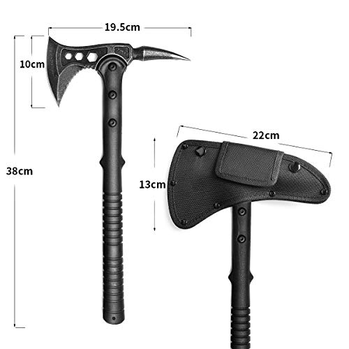 JXE JXO Camping Axe, Tomahawk with Spike, Survival Hatchet with Sheath, Nylon Fiber Handle for Outdoor Survival Hiking Camping （14.5 inch）