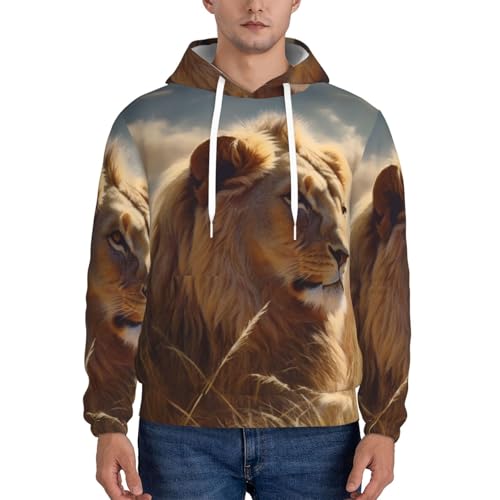 Men's Fleece Pullover Hoodie Long Sleeve Hooded Prairie lion Sweatshirt Casual Shirts With Pockets Small Black2