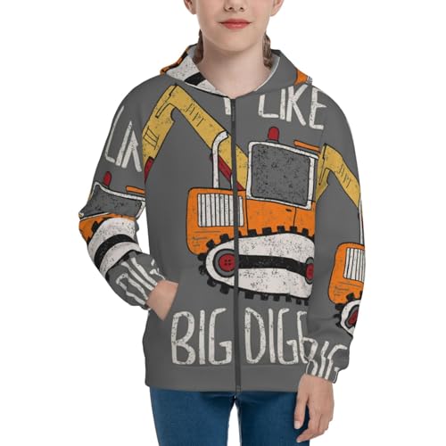 I Like Big Digger Kids Pullover Hoodies Boys Zip Up Sweatshirts Girls Athletic Clothes with Pocket3