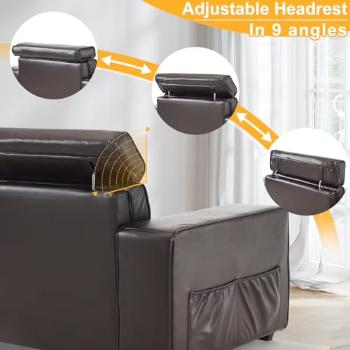 Karl Accent Sofa Chair with Adjustable Headrest - Brown PU Leather Upholstered Armchair for Living Room, Bedroom, Apartment, Office