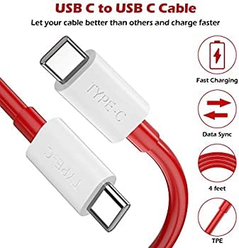 Image of The Black Store Original 65W Warp Type C to C Fast Charging Adaptor & Cable for Oneplus Nord 10,9,9T,9R,8,8 Pro,Nord N10 5G,11,11R,7 Pro,7T,7T Pro,7,6,6T,5,5T,3,3T,White