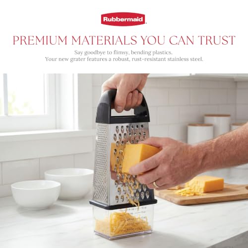 Rubbermaid EZ Grip Box Grater, Stainless Steel Cheese Grater & Container - BPA Free Multi-Surface Cheese Shredder & Food Grater for all Vegetables | Graters for Kitchen -Non-Slip Base, Dishwasher Safe - image 2