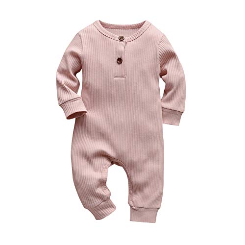 Eghunooy Baby Boy Girl Solid Color One Piece Romper Pajamas Jumpsuit Outfits Clothes (3-6 Months) Pink