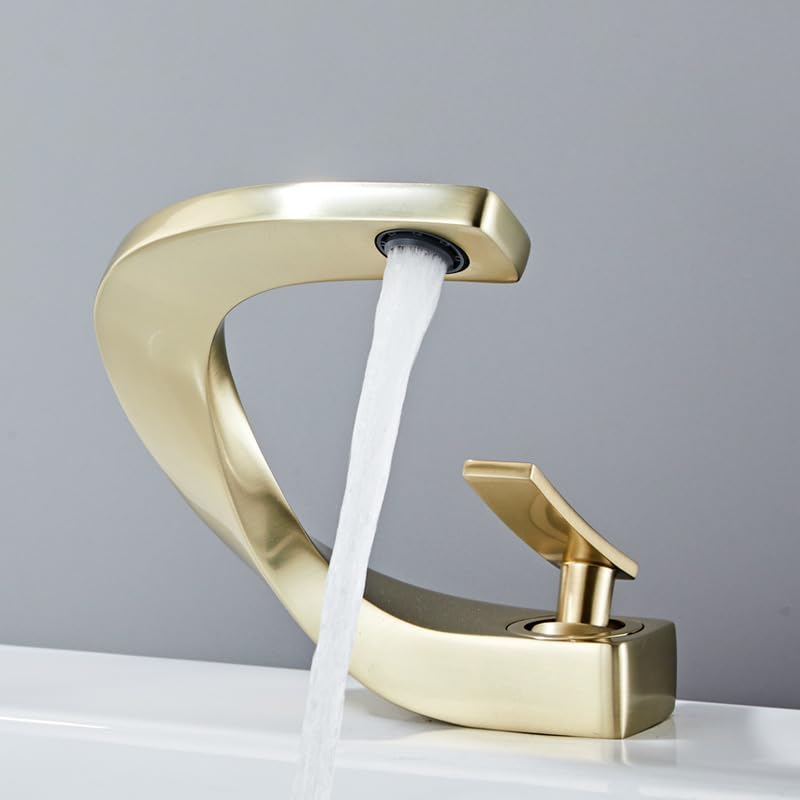 Robinet en laiton or brossé HMJGDZG, mitigeur haut de gamme pour lavabo moderne