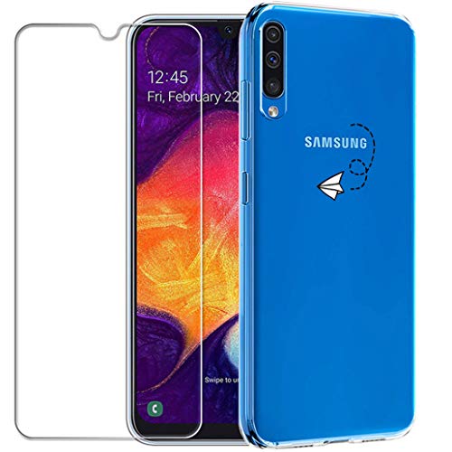 Yoowei Cover per Samsung Galaxy A50 / A30s / A50s Aeroplano con [Pellicola Protettiva in Vetro Temperato], Morbida TPU Trasparente Silicone Ultra Sottile Protezione a 360 Gradi Custodia