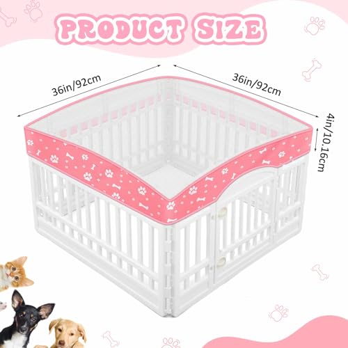 Image of Dog Playpen Mesh Top Lid Fits for 36 Inch 4 Panels Crate Cover, Pink | Breathable Mesh Top Lid, Water Resistant Shade for Outdoor, Kennel Crate Accessory, Breathable Ventilation, Cover Only