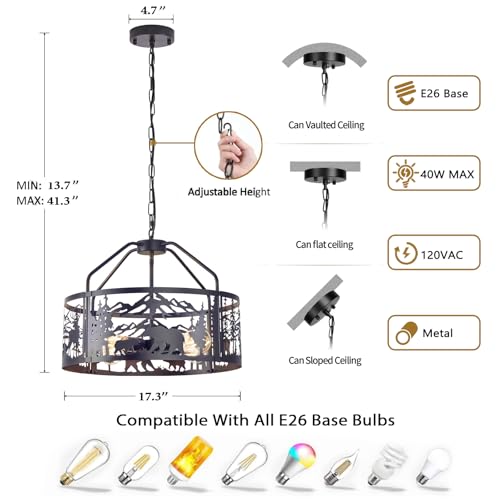 Farmhouserusticceilinglightfixturemodernblackmetalchandelierlightfixturewithbearanddeerdesignadjustableheightperfectsforkitchenlivingroomhallwayfoyerentrywaylighting  Urban Country Home Decor Farmhouse rustic ceiling light fixture modern black metal chandelier light fixture with bear and deer design adjustable height perfects for kitchen living room hallway foyer entryway lighting  urban country home decor