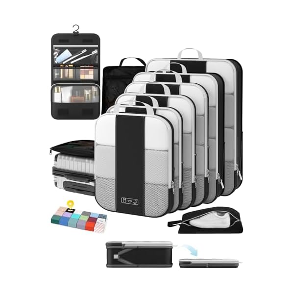 10 Set Compression Packing Cubes for Travel Essentials,Compressible Expandable Packing Cubes for Suitcase,OlarHike Luggage Organizer Bags for Travel,Handy Helper for Organizing Clothes(Black)