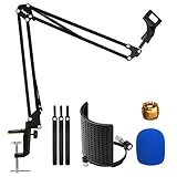 Moukey Microphone Boom Arm, Adjustable Stable Mic Arm Set with U-shaped Pop Filter, 3/8' to 5/8'...