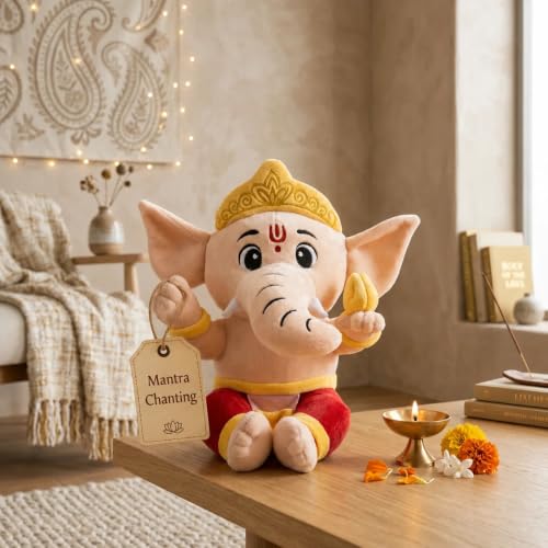 Image of AVSHUB God Soft Toy for Kids Divine Mantra Chanting Baby Ganesha with 3 Preloaded Mantras & Aartis, Musical Soft Plush Toy, Return Gift for Infants, Toddlers & Kids (Medium - 25 Cm)