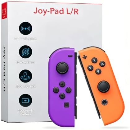 XAVOMEDINAL Switch Controller Replacement Accessories with Double Vibration/Wake-Up/Motion Control/Screenshot (Purple&Yellow - 1