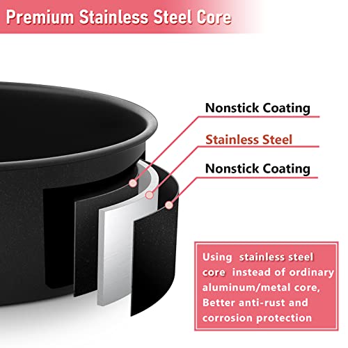 E-Far 6 Inch Cake Pans Set Of 2, Nonstick Stainless Steel Small Round Baking Pans With Parchment Paper & Side Liner Roll, Stainless Steel Core & Non-Toxic Coating, Straight Side & 2 Inch Deep #TOP2