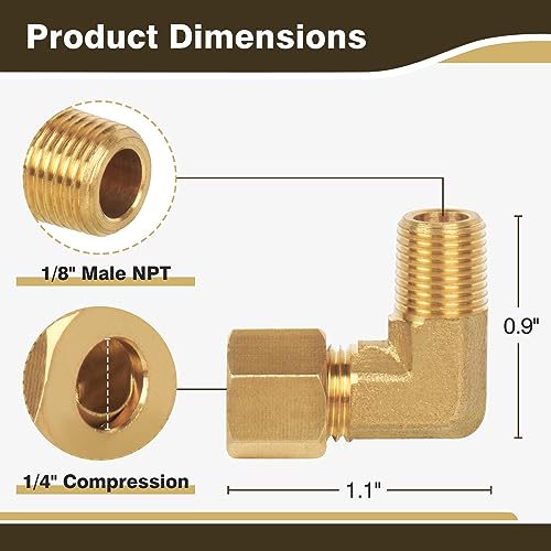 Juwo Brass Compression Tube Fitting, 1/4 Inch Compression X 1/8 Inch Npt Male 90 Degree Elbow For Copper thumb #1